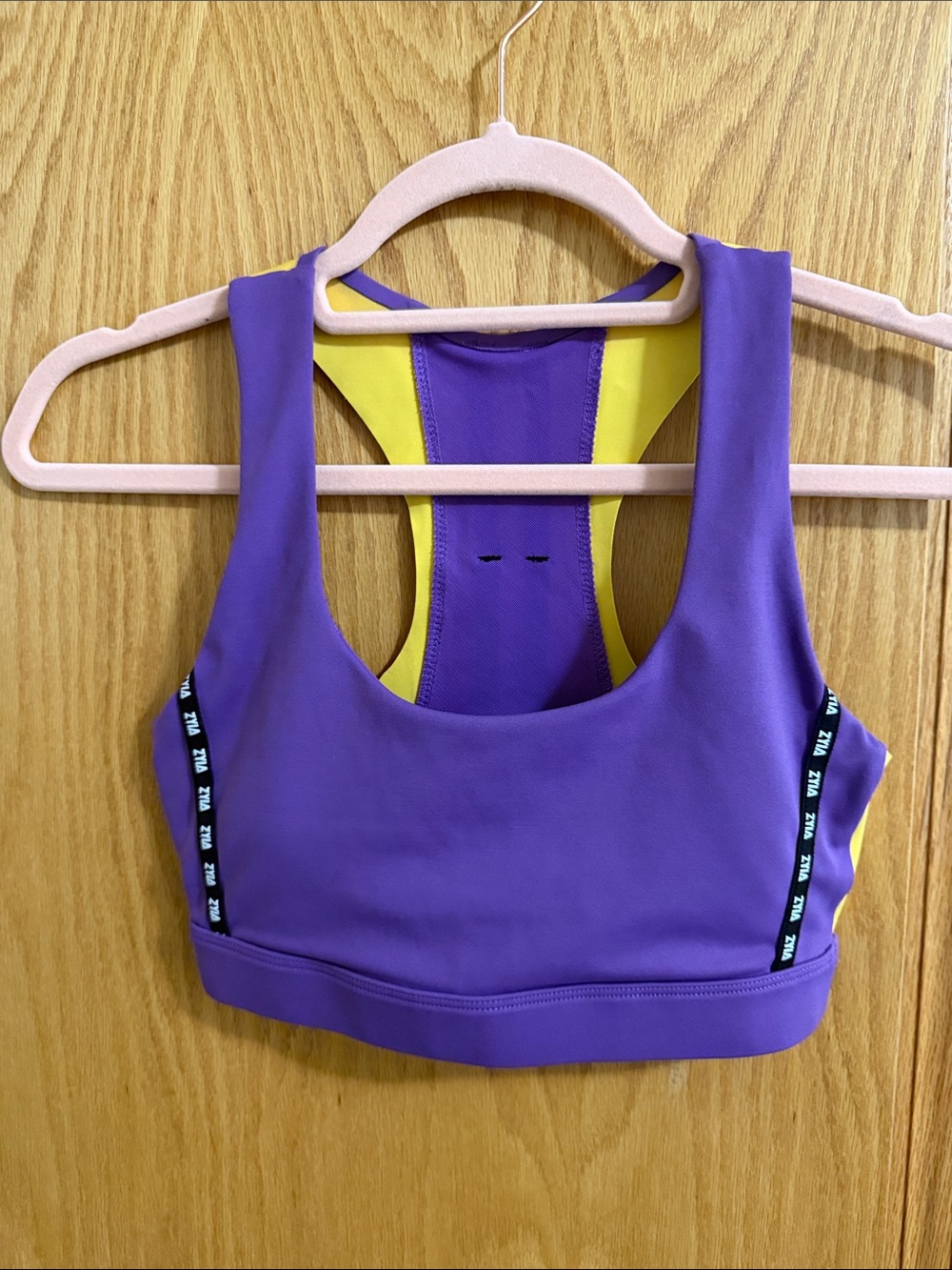 Purple Crop Sports Bra with Yellow Racerback